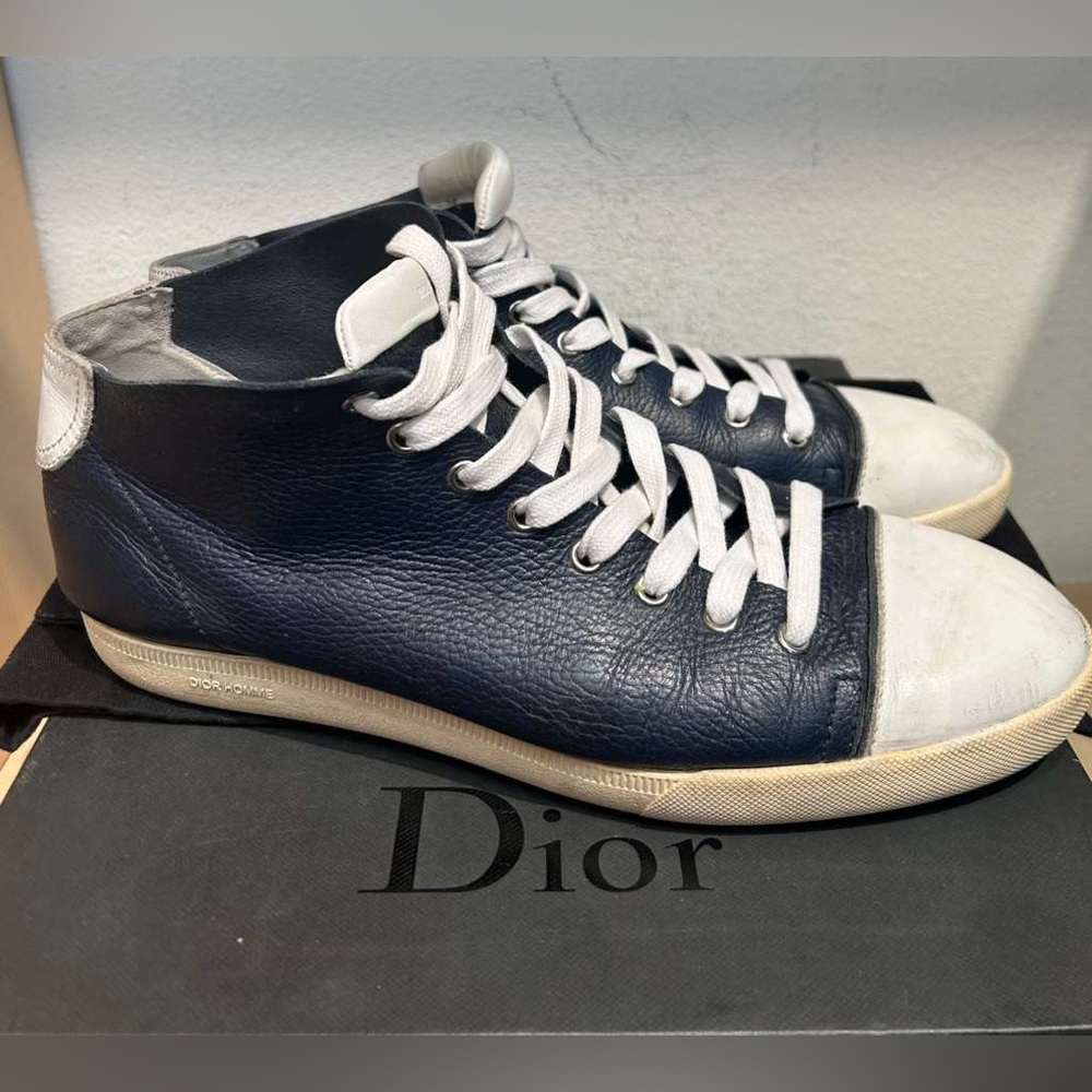 Dior Homme High Top Sneakers Blue White Leather Designer Italy EU 42 / US 10